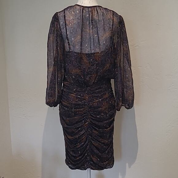 Veronica Beard "Kerri" Vintage-Inspired Print Silk Dress, Ruched Skirt, Size 6 - Picture 6 of 10
